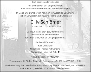 Anzeige von Cilly Schlömer 