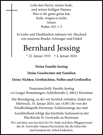 Anzeige von Bernhard Jessing 