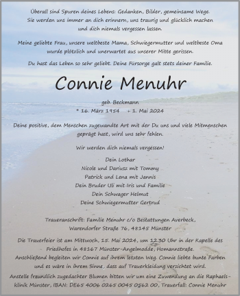 Anzeige von Connie Menuhr 