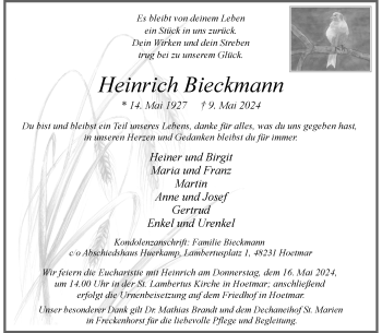 Anzeige von Heinrich Bieckmann 