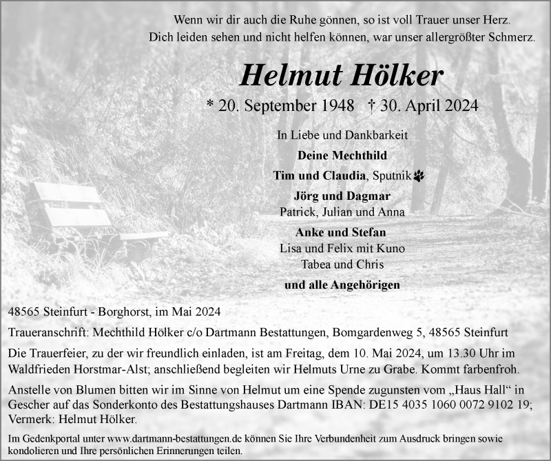  Traueranzeige für Helmut Hölker vom 04.05.2024 aus 