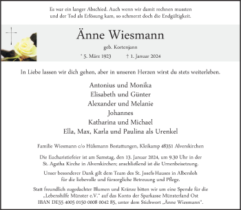 Anzeige von Änne Wiesmann 