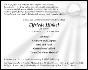 Anzeige von Elfriede Hinkel 
