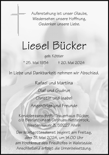 Anzeige von Liesel Bücker 