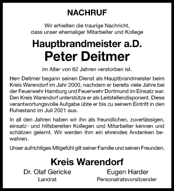 Anzeige von Peter Deitmer 