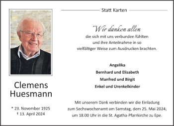 Anzeige von Clemens Huesmann 