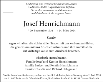 Anzeige von Josef Henrichmann 