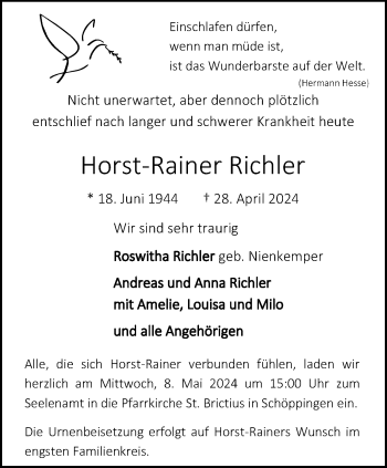 Anzeige von Horst-Rainer Richler 