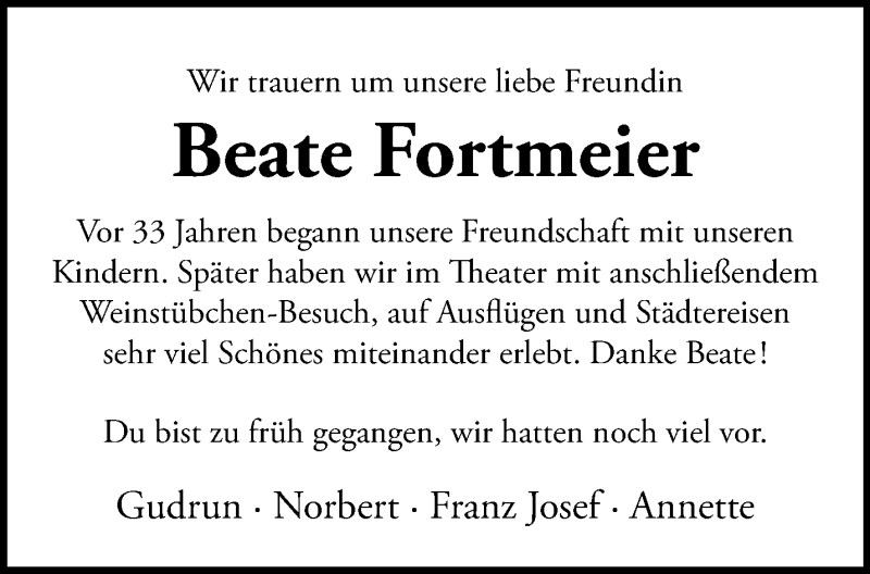  Traueranzeige für Beate Fortmeier vom 18.05.2024 aus 