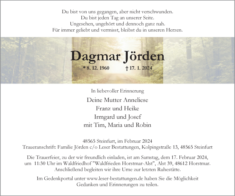  Traueranzeige für Dagmar Jörden vom 03.02.2024 aus 