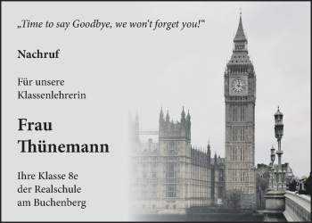 Anzeige von Inge Thünemann 