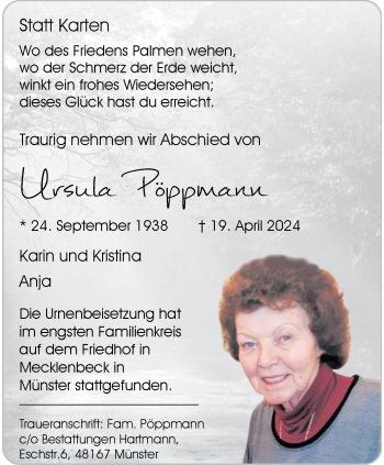 Anzeige von Ursula Poppmann 