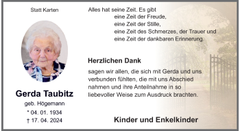 Anzeige von Gerda Taubitz 