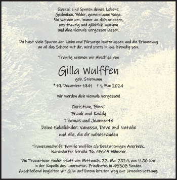 Anzeige von Gilla Wulffen 