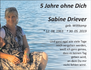 Anzeige von Sabine Driever 