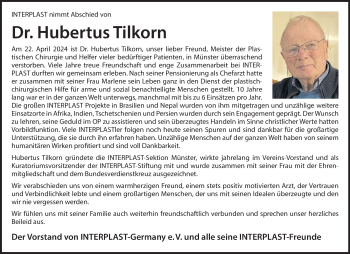 Anzeige von Dr. Hubertus Tilkorn 