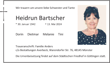 Anzeige von Heidrun Bartscher 