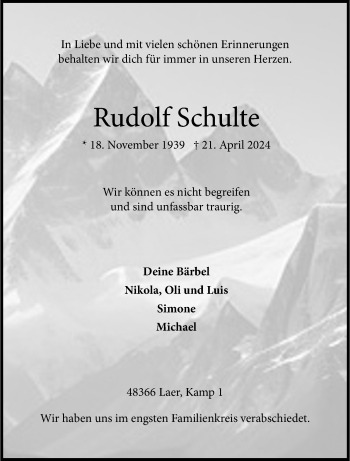 Anzeige von Rudolf Schulte 