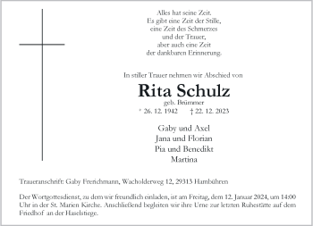 Anzeige von Rita Schulz 