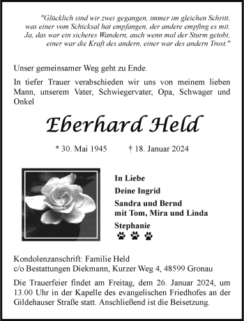 Anzeige von Eberhard Held 