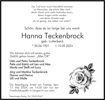 Anzeige von Hanna Teckenbrock 