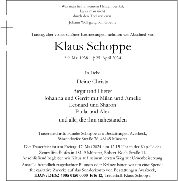 Anzeige von Klaus Schoppe 