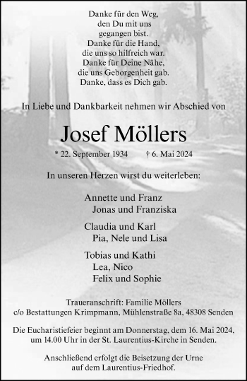 Anzeige von Josef Möllers 