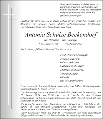 Anzeige von Antonia Schulze Beckendorf 