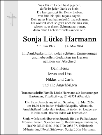 Anzeige von Sonja Lütke Harmann 