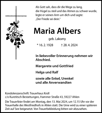 Anzeige von Maria Albers 
