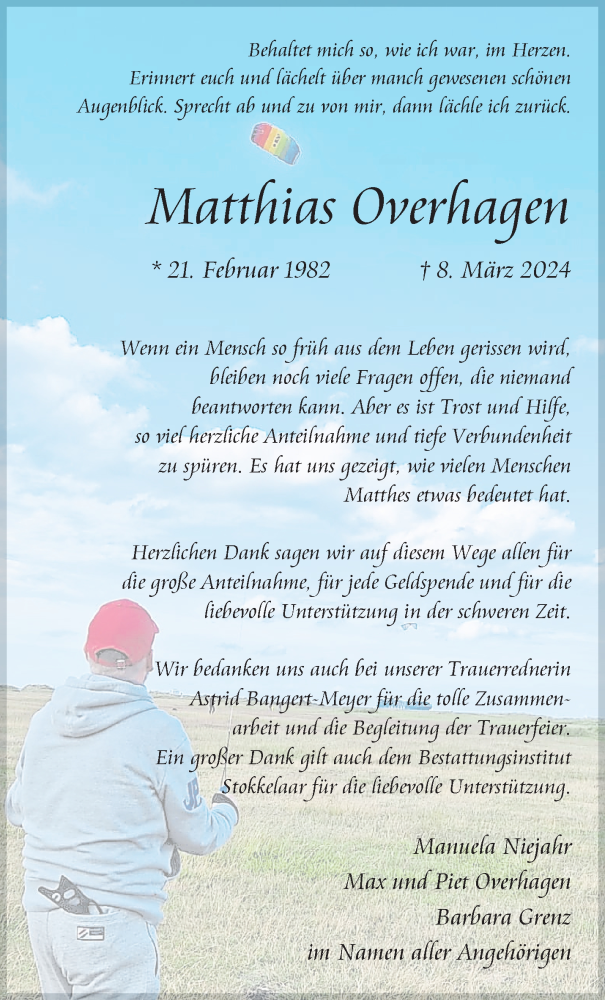  Traueranzeige für Matthias Overhagen vom 11.05.2024 aus 
