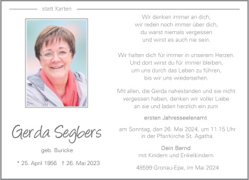Anzeige von Gerda Segbers 