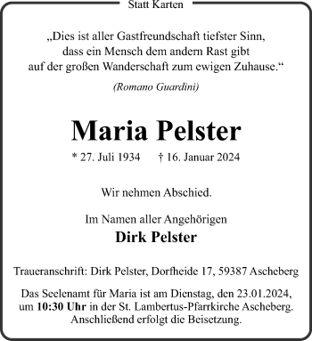 Anzeige von Maria Pelster 