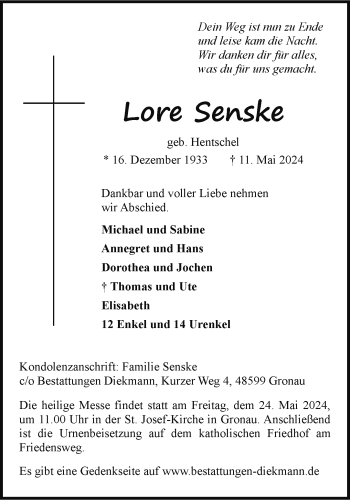 Anzeige von Lore Senske 