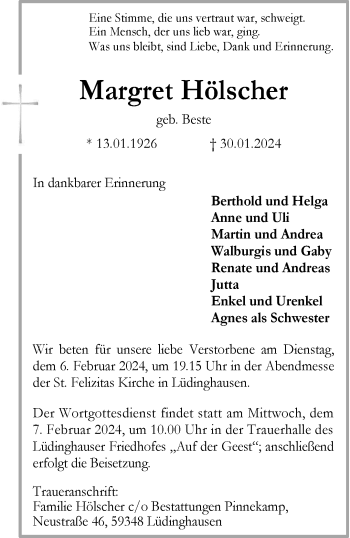Anzeige von Margret Hölscher 