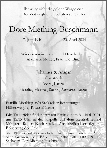 Anzeige von Dore Miething-Buschmann 