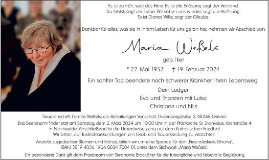 Anzeige von Maria Weßels von Westfälische Nachrichten