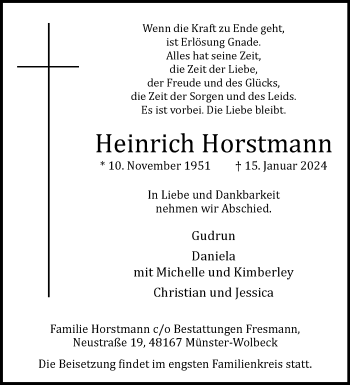 Anzeige von Heinrich Horstmann 