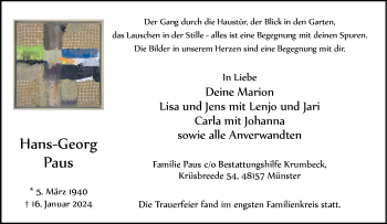 Anzeige von Hans-Georg Paus 