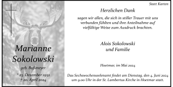 Anzeige von Marianne Sokolowski 