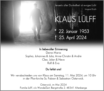 Anzeige von Klaus Lülff 
