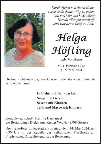 Anzeige von Helga Höfting 