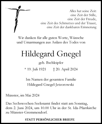 Anzeige von Hildegard Gnegel 