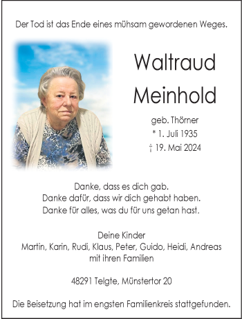 Anzeige von Waltraud Meinhold 