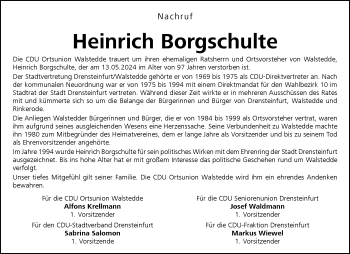Anzeige von Heinrich Borgschulte 