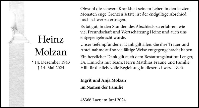  Traueranzeige für Heinz Molzan vom 22.06.2024 aus 