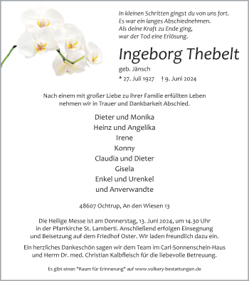 Anzeige von Ingeborg Thebelt 