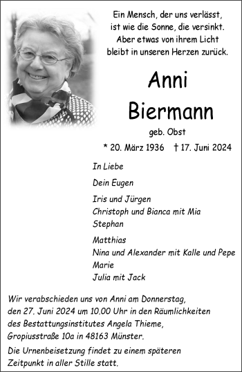Anzeige von Anni Biermann 