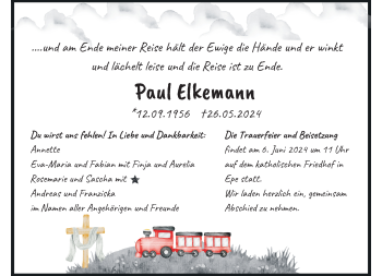 Anzeige von Paul Elkemann 