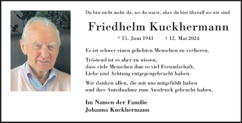 Anzeige von Friedhelm Kuckhermann 